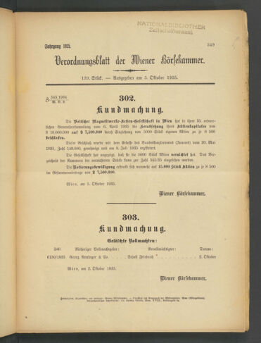 Verordnungsblatt der Wiener Börsekammer 19351005 Seite: 1