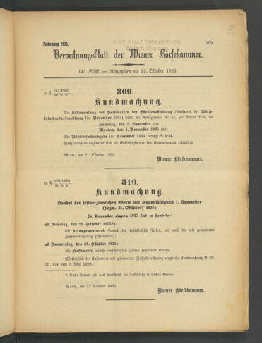 Verordnungsblatt der Wiener Börsekammer 19351022 Seite: 1