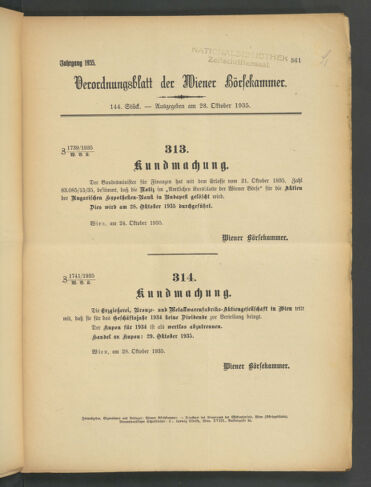 Verordnungsblatt der Wiener Börsekammer 19351028 Seite: 1