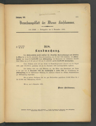 Verordnungsblatt der Wiener Börsekammer