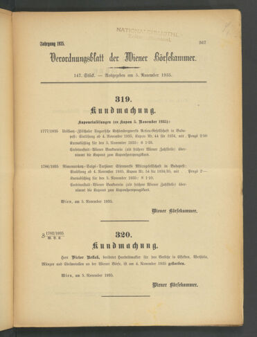 Verordnungsblatt der Wiener Börsekammer 19351105 Seite: 1