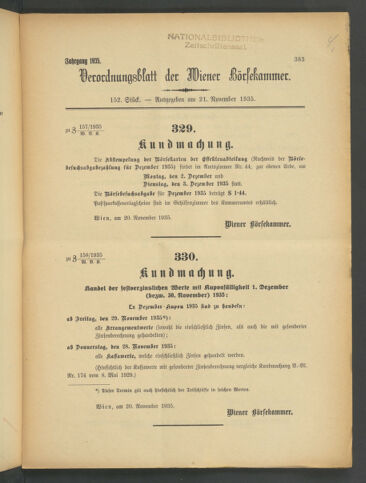 Verordnungsblatt der Wiener Börsekammer 19351121 Seite: 1