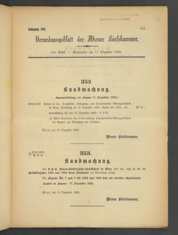 Verordnungsblatt der Wiener Börsekammer 19351217 Seite: 1