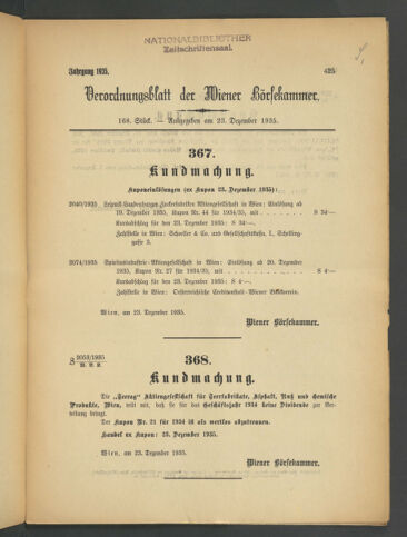 Verordnungsblatt der Wiener Börsekammer 19351223 Seite: 1