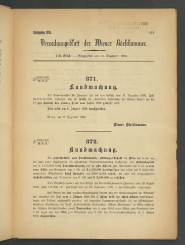 Verordnungsblatt der Wiener Börsekammer