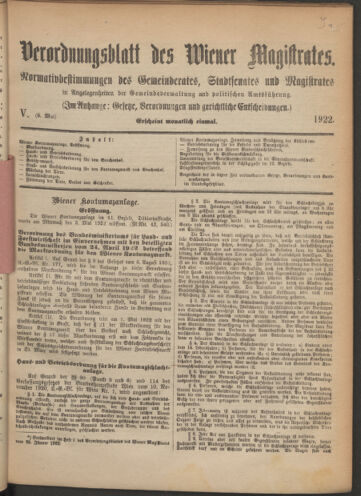 Verordnungsblatt des Wiener Magistrates. Normativbestimmungen des Gemeinderates, Stadtsenates in Angelegenheiten der Gemeindeverwaltung und polititschen Ausführung 19220509 Seite: 3