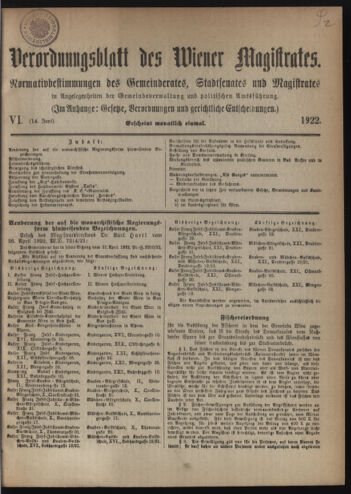 Verordnungsblatt des Wiener Magistrates. Normativbestimmungen des Gemeinderates, Stadtsenates in Angelegenheiten der Gemeindeverwaltung und polititschen Ausführung 19220614 Seite: 1