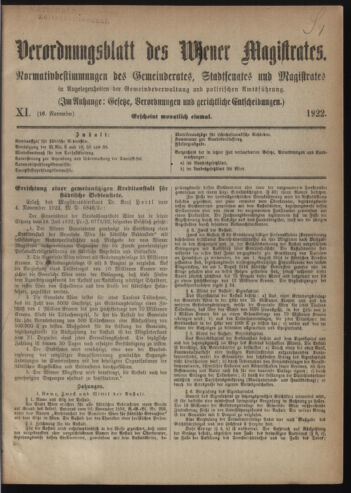 Verordnungsblatt des Wiener Magistrates. Normativbestimmungen des Gemeinderates, Stadtsenates in Angelegenheiten der Gemeindeverwaltung und polititschen Ausführung 19221116 Seite: 1