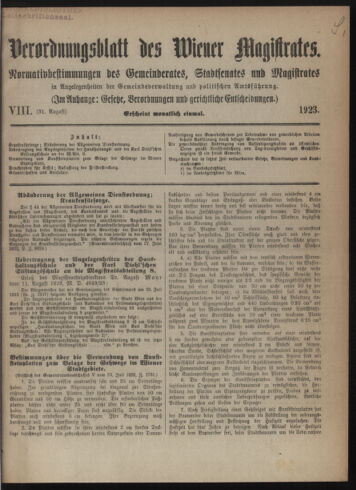 Verordnungsblatt des Wiener Magistrates. Normativbestimmungen des Gemeinderates, Stadtsenates in Angelegenheiten der Gemeindeverwaltung und polititschen Ausführung