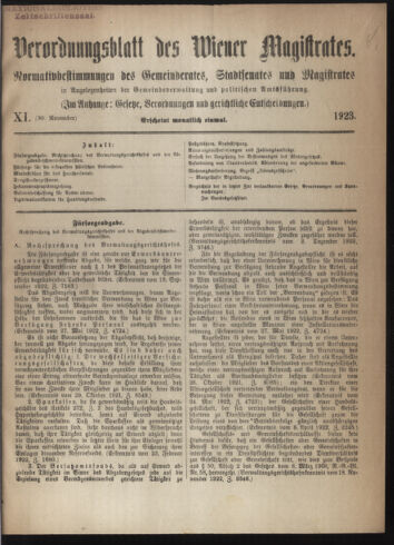 Verordnungsblatt des Wiener Magistrates. Normativbestimmungen des Gemeinderates, Stadtsenates in Angelegenheiten der Gemeindeverwaltung und polititschen Ausführung 19231130 Seite: 1