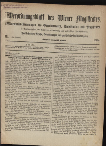 Verordnungsblatt des Wiener Magistrates. Normativbestimmungen des Gemeinderates, Stadtsenates in Angelegenheiten der Gemeindeverwaltung und polititschen Ausführung 19240131 Seite: 1