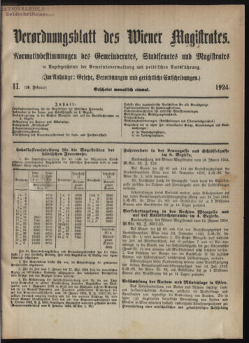 Verordnungsblatt des Wiener Magistrates. Normativbestimmungen des Gemeinderates, Stadtsenates in Angelegenheiten der Gemeindeverwaltung und polititschen Ausführung 19240229 Seite: 1