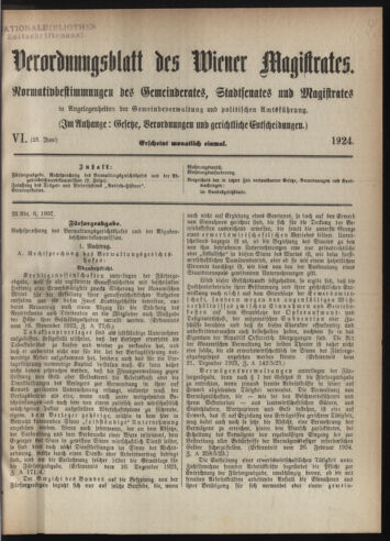 Verordnungsblatt des Wiener Magistrates. Normativbestimmungen des Gemeinderates, Stadtsenates in Angelegenheiten der Gemeindeverwaltung und polititschen Ausführung