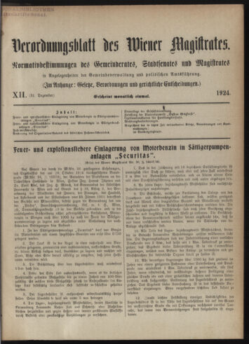 Verordnungsblatt des Wiener Magistrates. Normativbestimmungen des Gemeinderates, Stadtsenates in Angelegenheiten der Gemeindeverwaltung und polititschen Ausführung 19241231 Seite: 1