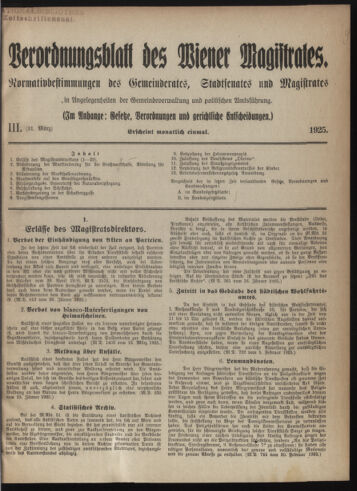 Verordnungsblatt des Wiener Magistrates. Normativbestimmungen des Gemeinderates, Stadtsenates in Angelegenheiten der Gemeindeverwaltung und polititschen Ausführung