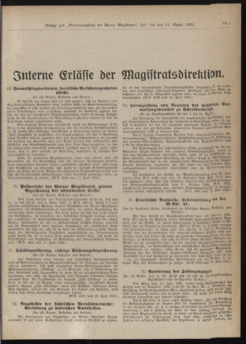 Verordnungsblatt des Wiener Magistrates. Normativbestimmungen des Gemeinderates, Stadtsenates in Angelegenheiten der Gemeindeverwaltung und polititschen Ausführung 19250831 Seite: 9