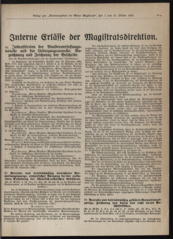 Verordnungsblatt des Wiener Magistrates. Normativbestimmungen des Gemeinderates, Stadtsenates in Angelegenheiten der Gemeindeverwaltung und polititschen Ausführung 19251031 Seite: 9