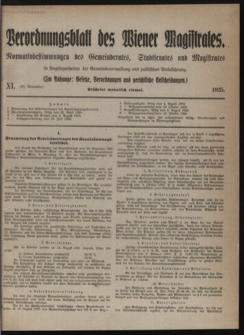 Verordnungsblatt des Wiener Magistrates. Normativbestimmungen des Gemeinderates, Stadtsenates in Angelegenheiten der Gemeindeverwaltung und polititschen Ausführung 19251130 Seite: 1