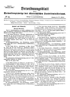 Verordnungsblatt für die Verwaltungszweige des österreichischen Handelsministeriums 18530212 Seite: 1