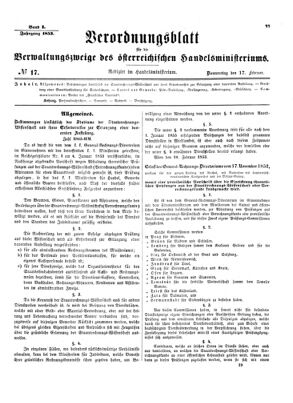 Verordnungsblatt für die Verwaltungszweige des österreichischen Handelsministeriums 18530217 Seite: 1