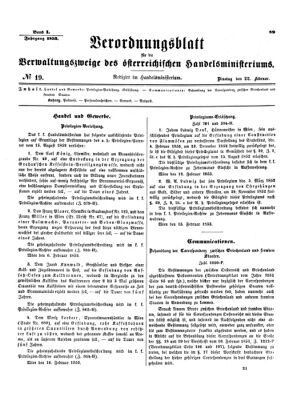 Verordnungsblatt für die Verwaltungszweige des österreichischen Handelsministeriums 18530222 Seite: 1