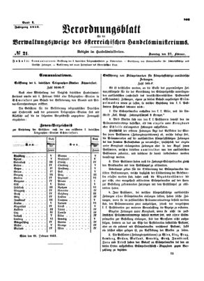 Verordnungsblatt für die Verwaltungszweige des österreichischen Handelsministeriums 18530227 Seite: 1