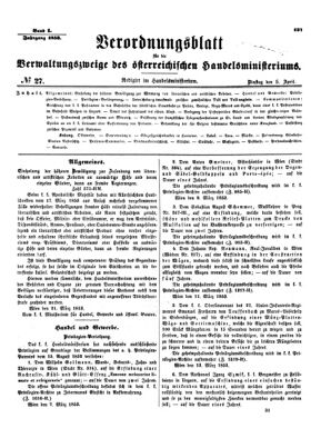 Verordnungsblatt für die Verwaltungszweige des österreichischen Handelsministeriums 18530405 Seite: 1