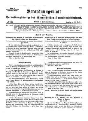 Verordnungsblatt für die Verwaltungszweige des österreichischen Handelsministeriums 18530416 Seite: 1