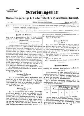 Verordnungsblatt für die Verwaltungszweige des österreichischen Handelsministeriums 18530502 Seite: 1