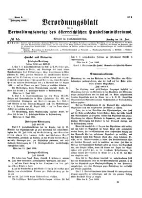 Verordnungsblatt für die Verwaltungszweige des österreichischen Handelsministeriums 18530618 Seite: 1