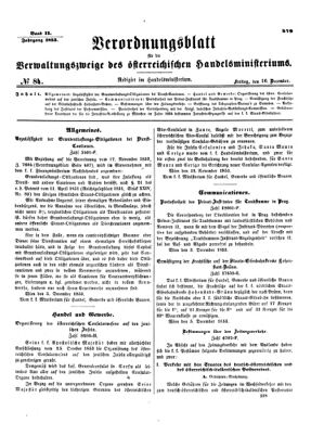 Verordnungsblatt für die Verwaltungszweige des österreichischen Handelsministeriums 18531216 Seite: 1