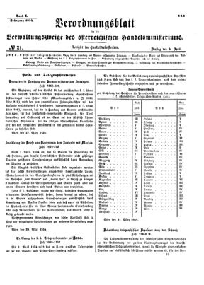 Verordnungsblatt für die Verwaltungszweige des österreichischen Handelsministeriums 18540404 Seite: 1