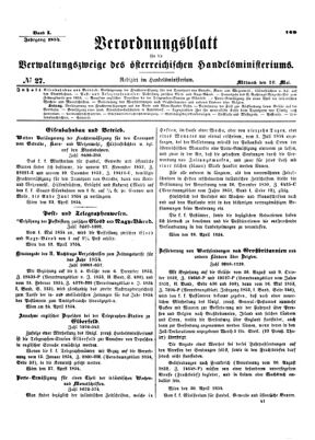 Verordnungsblatt für die Verwaltungszweige des österreichischen Handelsministeriums 18540510 Seite: 1