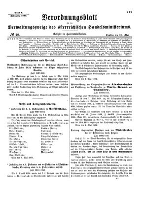 Verordnungsblatt für die Verwaltungszweige des österreichischen Handelsministeriums 18540520 Seite: 1