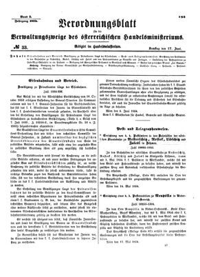 Verordnungsblatt für die Verwaltungszweige des österreichischen Handelsministeriums 18540617 Seite: 1