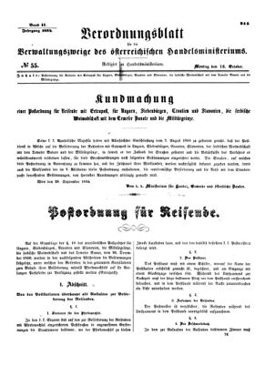 Verordnungsblatt für die Verwaltungszweige des österreichischen Handelsministeriums 18541016 Seite: 1