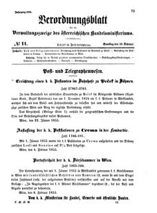 Verordnungsblatt für die Verwaltungszweige des österreichischen Handelsministeriums 18550210 Seite: 1