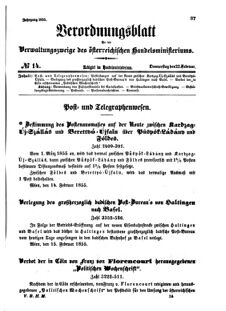 Verordnungsblatt für die Verwaltungszweige des österreichischen Handelsministeriums 18550222 Seite: 1