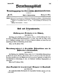 Verordnungsblatt für die Verwaltungszweige des österreichischen Handelsministeriums 18550305 Seite: 1