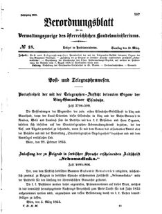 Verordnungsblatt für die Verwaltungszweige des österreichischen Handelsministeriums 18550310 Seite: 1