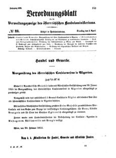 Verordnungsblatt für die Verwaltungszweige des österreichischen Handelsministeriums 18550403 Seite: 1