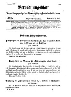 Verordnungsblatt für die Verwaltungszweige des österreichischen Handelsministeriums 18550407 Seite: 1