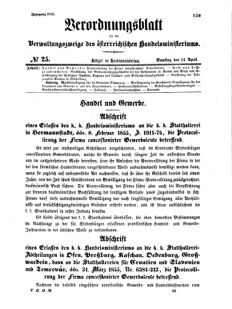 Verordnungsblatt für die Verwaltungszweige des österreichischen Handelsministeriums 18550414 Seite: 9