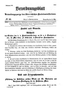 Verordnungsblatt für die Verwaltungszweige des österreichischen Handelsministeriums 18550524 Seite: 1