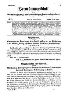 Verordnungsblatt für die Verwaltungszweige des österreichischen Handelsministeriums 18560105 Seite: 1