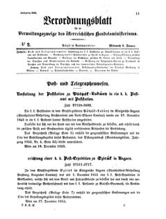 Verordnungsblatt für die Verwaltungszweige des österreichischen Handelsministeriums 18560109 Seite: 1