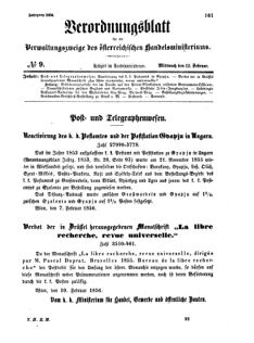 Verordnungsblatt für die Verwaltungszweige des österreichischen Handelsministeriums 18560213 Seite: 1