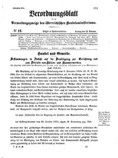 Verordnungsblatt für die Verwaltungszweige des österreichischen Handelsministeriums 18560222 Seite: 1