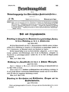 Verordnungsblatt für die Verwaltungszweige des österreichischen Handelsministeriums 18560416 Seite: 1