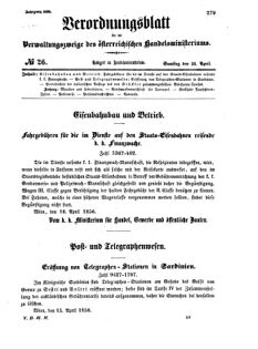 Verordnungsblatt für die Verwaltungszweige des österreichischen Handelsministeriums 18560426 Seite: 1